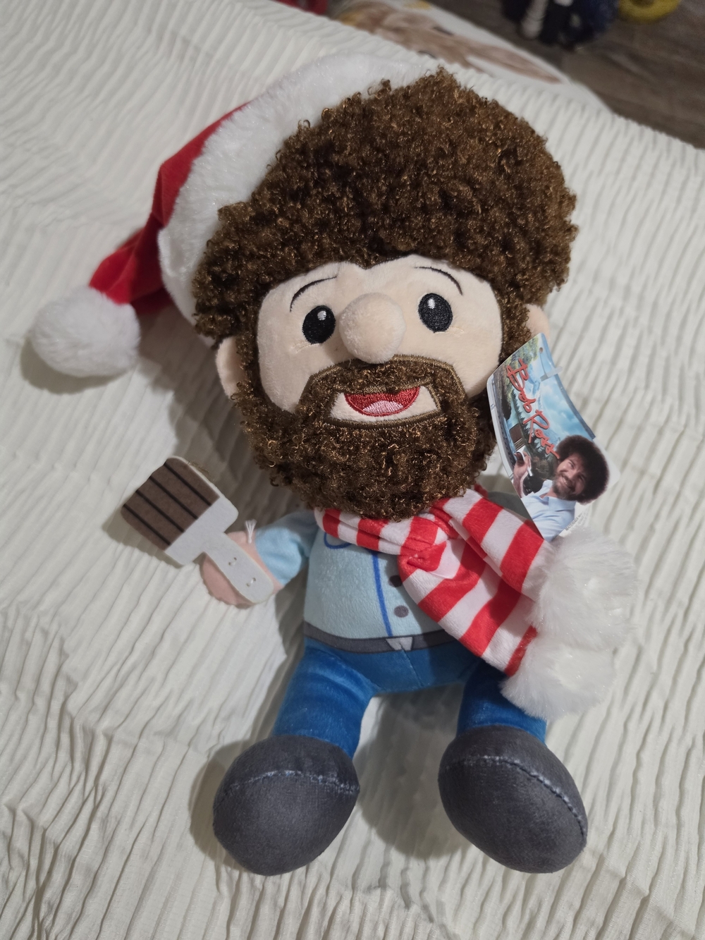 Bob Ross Holiday Plush with Paintbrush and Striped Scarf New With Tags